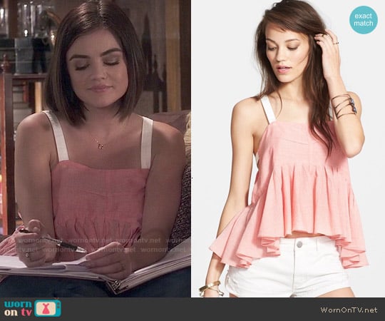 Free People Lola's Stripe Peplum Tank worn by Aria Montgomery (Lucy Hale) on Pretty Little Liars