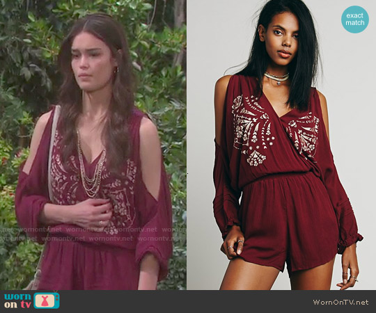 Free People Love Is All Around Romper in Raspberry worn by Paige Larson (True O'Brien) on Days of our Lives