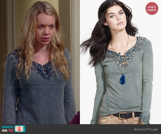 Free People Luna Embroidered Cutout Top worn by Sadie Calvano on Mom