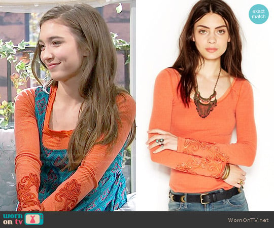 Free People Masquerade Cuff Thermal Tee worn by Riley Matthews (Rowan Blanchard) on Girl Meets World