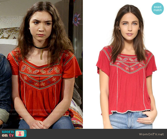 Free People Muse Tee in Red worn by Riley Matthews (Rowan Blanchard) on Girl Meets World