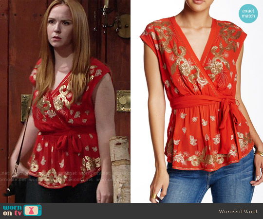 Free People Ooh La La Embroidered Top worn by Mariah Copeland (Camryn Grimes) on The Young and the Restless