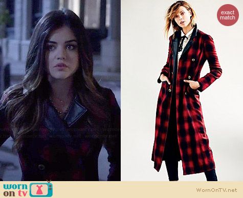 Free People Sergeant Plaid Coat worn by Lucy Hale on PLL