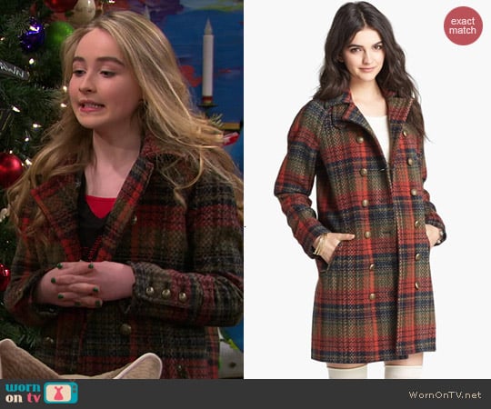 Free People Plaid Wool Peacoat worn by Sabrina Carpenter on Girl Meets World