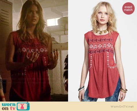 Free People Reckless Abandon Embroidered Tunic Top worn by Shelley Hennig on Teen Wolf