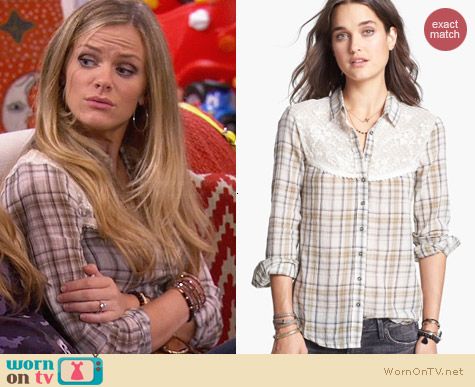 Free People Saddle Up Lace Yoke Plaid Shirt worn by Brooklyn Decker on FWBL