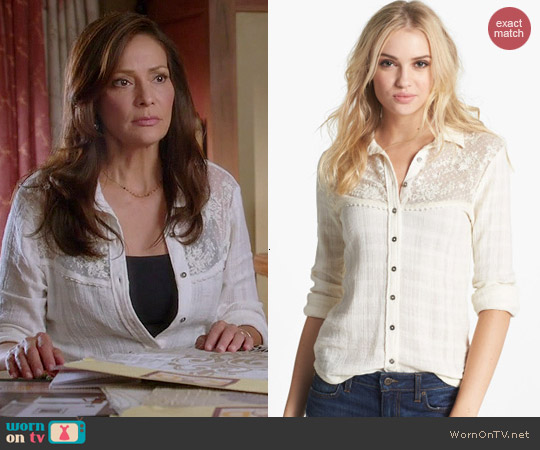 Free People Saddle Up Lace Yoke Shirt worn by Constance Marie on Switched at Birth