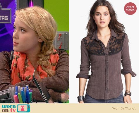 Free People Saddle Up Lace Yoke Shirt worn by Taylor Sprietler on Melissa & Joey