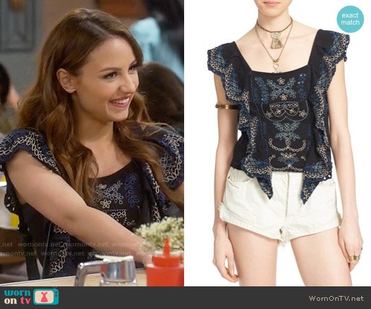 Free People Shake Baby Shake Embroidered Ruffle Top worn by Sofia Rodriguez (Aimee Carrero) on Young and Hungry