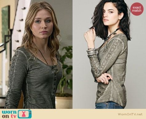 Free People Shell Stitch Lace Henley worn by Rita Volk on Faking It