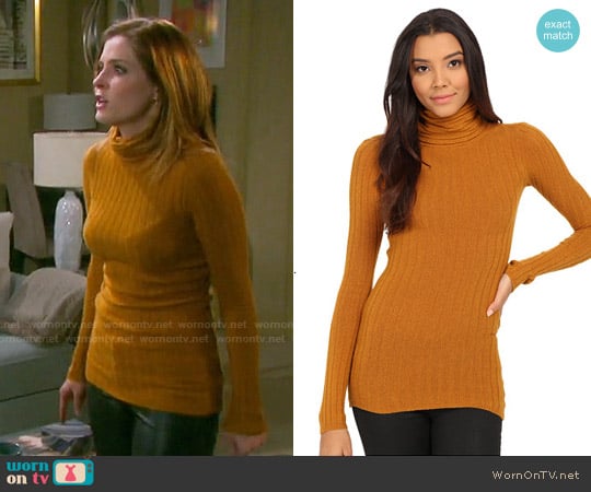 Free People Skinny Mock Neck Sweater in Dark Mustard worn by Theresa Donovan (Jen Lilley) on Days of our Lives