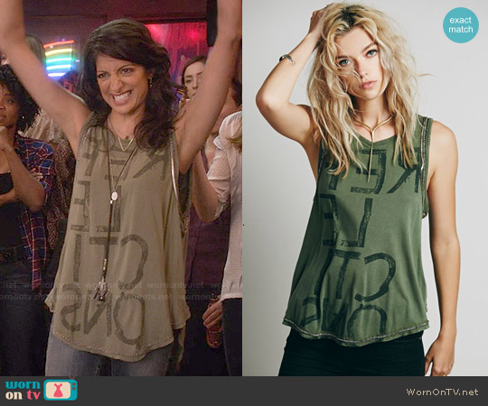 Free People Slinky Rock Tank in Green worn by Zara Sandhu (Meera Rohit Kumbhani) on Weird Loners