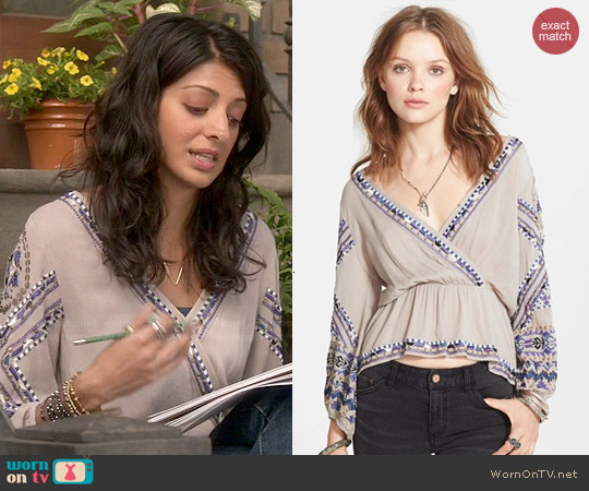 Free People Stitch Up Your Heart Embellished Surplice Top worn by Zara Sandhu (Meera Rohit Kumbhani) on Weird Loners