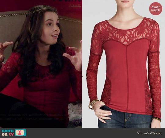 Free People Sweet Thang Lace Top in Red worn by Vanessa Marano on Switched at Birth