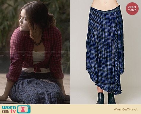 Free People Tartan Tea Length Skirt worn by Lucy Hale on PLL