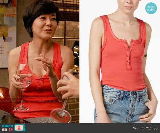 Free People Time Out Henley Tank in Coral worn by Karen Rhodes (Yunjin Kim) on Mistresses