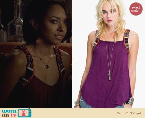 Free People Travelers Embellished Tank in purple worn by Kat Graham on The Vampire Diaries