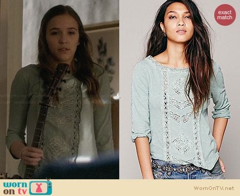 Free People Truly Madly Lace Top in Seafoam worn by Lennon Stella on Nashville