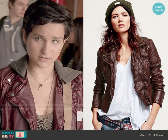 Free People Vegan Leather Hooded Jacket worn by Audrey Jensen (Bex Taylor-Klaus) on Scream