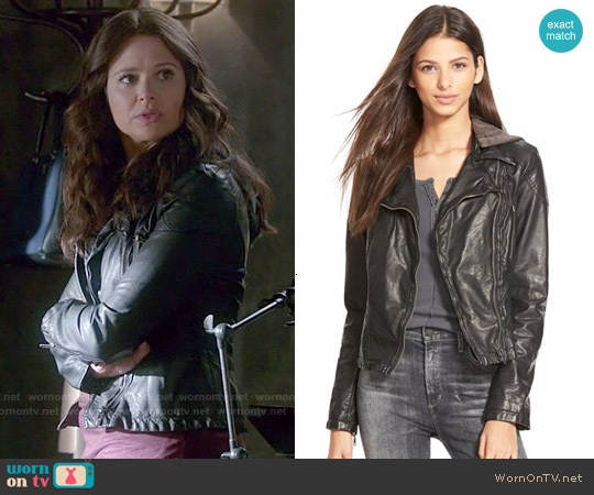 Free People Vegan Leather Hooded Moto Jacket worn by Quinn Perkins (Katie Lowes) on Scandal