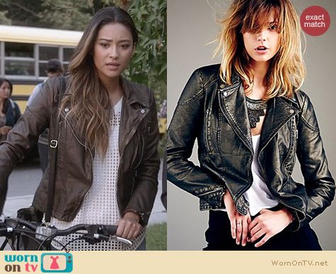 Free People Vegan Metallic Leather Jacket worn by Shay Mitchell on PLL