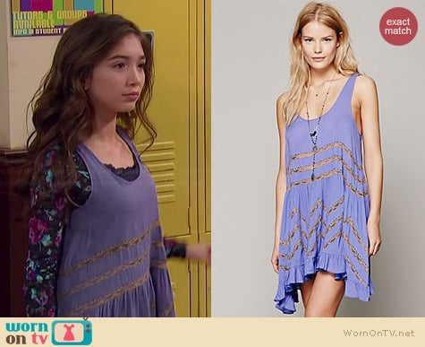 Free People Voile and Lace Trapeze Slip in Periwinkle / Taupe worn by Rowan Blanchard on Girl Meets World