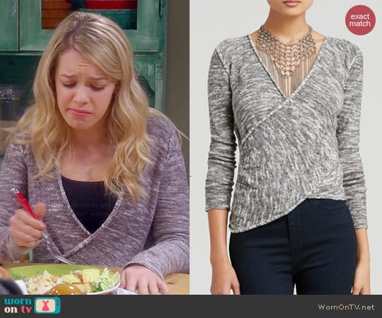 Free People Gotham Wrap Sweater worn by Violet Plunkett (Sadie Calvano) on Mom