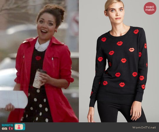 French Connection Allover Lips Sweater worn by Beth (Aisha Dee) on Chasing Life