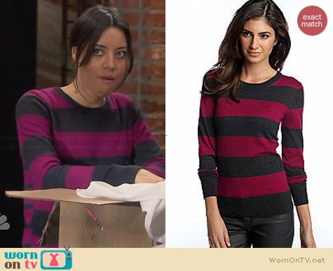 French Connection Bambi Stripe Sweater worn by Aubrey Plaza on Parks & Rec