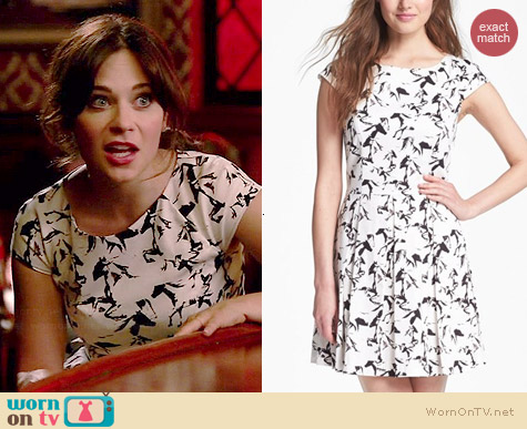 French Connection Hatched Horses Dress worn by Zooey Deschanel on New Girl