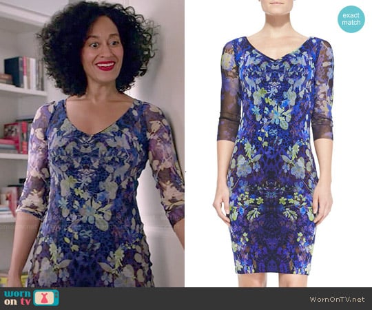 Fuzzi 3/4 Sleeve Floral Sheath Dress worn by Rainbow Johnson (Tracee Ellis Ross) on Black-ish