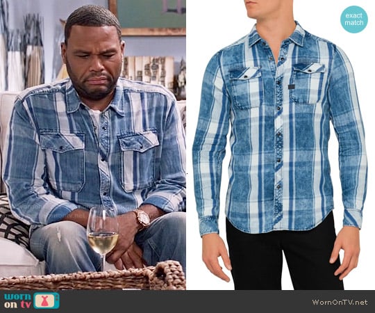 G Star Raw Landoh Shirt in Indigo Check worn by Andre Johnson (Anthony Anderson) on Black-ish