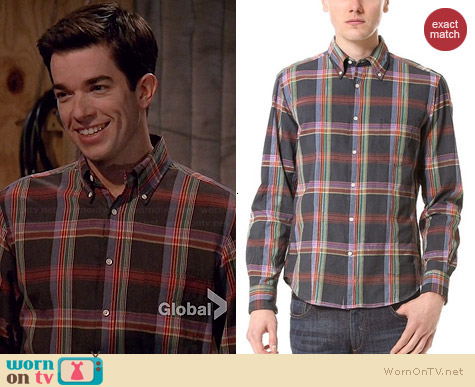 Gant Rugger Madras Sport Shirt worn by John Mulaney on Mulaney