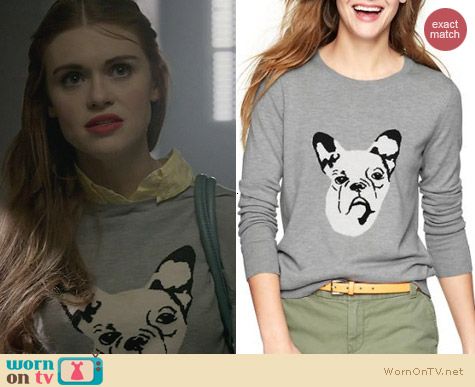 Gap Grey Frenchie Intarsia Sweater worn by Holland Roden on Teen Wolf