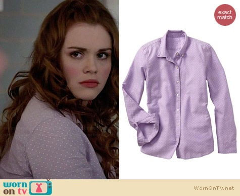 Gap Fitted Boyfriend Dot Oxford Shirt in Lilac worn by Holland Roden on Teen Wolf