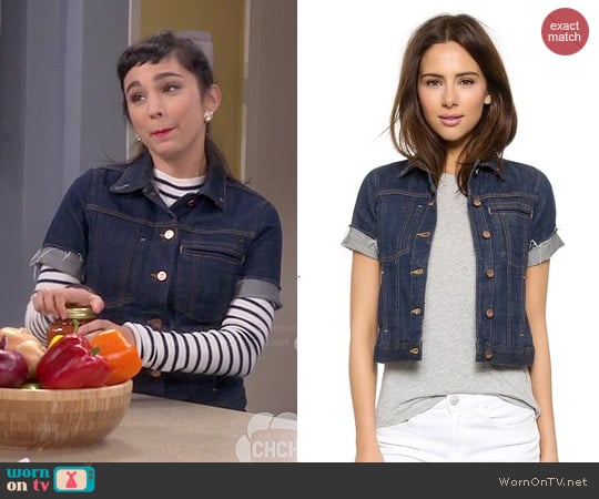 Genetic Los Angeles Blondie Short Sleeve Denim Jacket worn by Mandy Baxter ( Molly Ephraim) on Last Man Standing