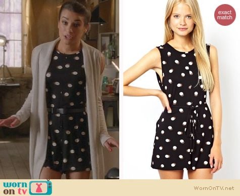 Glee Fashion: ASOS Shift Playsuit in Spot Print worn by Lea Michele