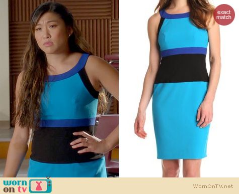 Glee Fashion: Calvin Klein U-Neck Colorblock Dress in Cerulean Atlantis worn by Jenna Ushkowitz