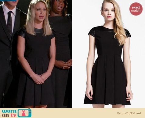 Glee Fashion: Cynthia Steffe Jade Faux Leather Shoulder Dress worn by Becca Tobin