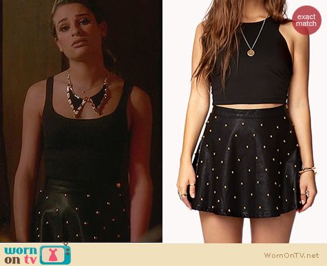 Glee Fashion: Forever 21 Studded Faux Leather Skirt worn by Lea Michele