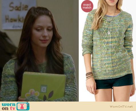 Glee Fashion: Forever 21 Marled cable knit sweater worn by Melissa Benoist