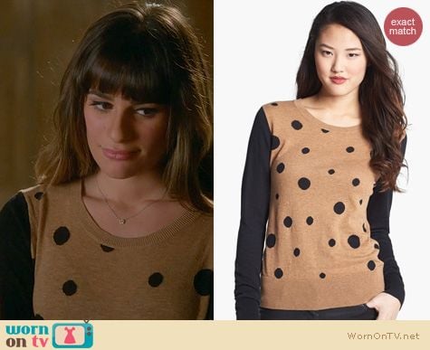 Glee Fashion: Halogen Camel Polka Dot Sweater worn by Lea Michele