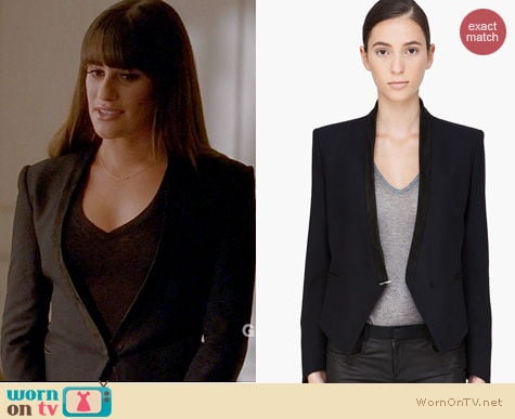 Glee Fashion: Helmut Lang black suede trim blazer worn by Lea Michele