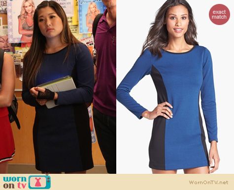 Glee Fashion: Laundry by Shelli Segal long sleeve colorblock dress worn by Jenna Ushkowitz