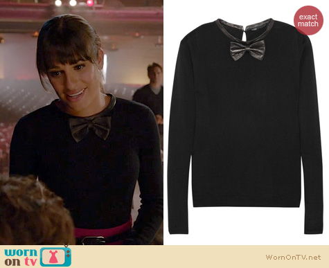 Glee Fashion: Maje Pamplune leather trimmed wool sweater worn by Lea Michele