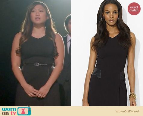 Glee Fashion: Ralph Lauren Leather Trimmed V-neck Dress worn by Jenna Ushkowitz