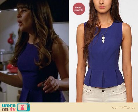 Glee Fashion: Urban Outfitters blue peplum top worn by Lea Michele