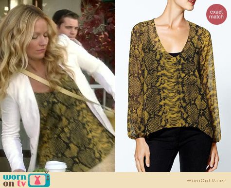 The Goodwin Games Fashion: Eight Sixty Snake print blouse worn by Becki Newton