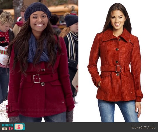 Green wit Envy Belted Coat worn by Kat Graham on The Vampire Diaries