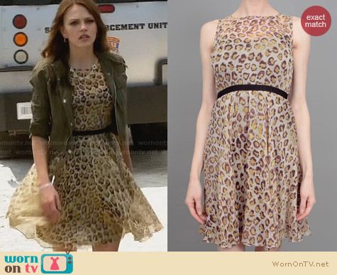 Gryphon Leopard Print Flare Dress worn by Aimee Teegarden on Star Crossed